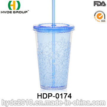 Copa plástica de la paja de zumo de fruta de la pared doble 16oz (HDP-0174)